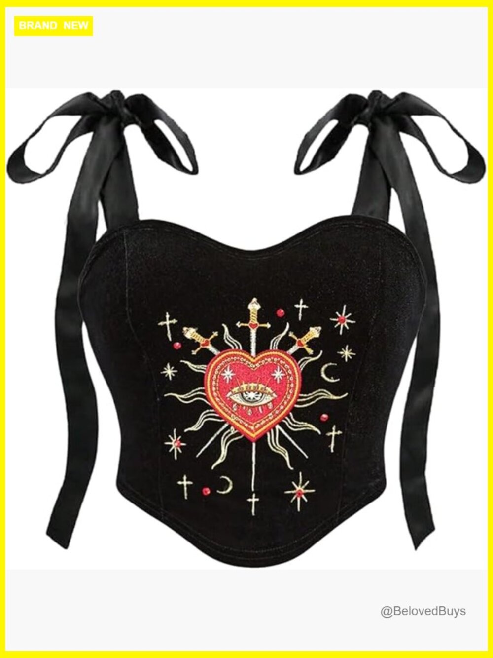 Plus Size Y2k Gothic Velvet Corset Bustier Embroidered Tie Shoulder Crop